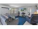 Cozy living room featuring stone accent wall, blue carpet, and comfortable seating at 7235 Maryland Ave, Hudson, FL 34667