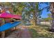 Backyard featuring kayak storage and brick path, located on a canal providing easy access for watersport enthusiasts at 7235 Maryland Ave, Hudson, FL 34667