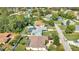 Aerial view of a single Gathering home and neighborhood, featuring a screened-in pool at 2089 Cottondale Ave, Spring Hill, FL 34608