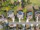 Aerial view of homes showcasing backyard pools, neat landscaping, and well-maintained driveways in a golf community at 5351 Championship Cup Ln, Spring Hill, FL 34609