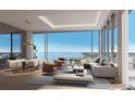 Luxury living room with water views and modern furniture at 668 Quay Commons # 1604, Sarasota, FL 34236