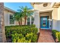 Inviting front entrance with a bright blue door and manicured landscaping at 5130 Tidewater Preserve Blvd, Bradenton, FL 34208