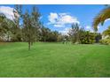 Spacious grassy backyard with a playground and lush greenery at 12224 Longview Lake Cir, Bradenton, FL 34211