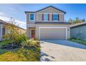 Two-story house with neutral siding, two-car garage, and landscaped yard at 10611 Ladybug Cv, Parrish, FL 34219