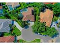 Aerial view of a cul-de-sac with houses and lush landscaping at 7596 Palmer Glen Cir, Sarasota, FL 34240