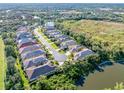 Expansive aerial view of a residential neighborhood near a lake at 8808 Enclave Ct, Sarasota, FL 34238