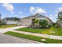 One-story house with gray siding, stone accents, and a two-car garage at 11771 Richmond Trl, Parrish, FL 34219