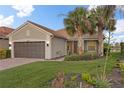 One-story house with a brown garage door and lush landscaping at 19256 Jalisca St, Venice, FL 34293