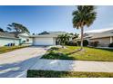 House exterior showcasing a white garage door and green lawn at 1003 Lake Avoca Dr, Tarpon Springs, FL 34689