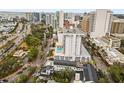 Aerial view showing a high-rise building near a waterfront area at 101 S Gulfstream Ave # 12C, Sarasota, FL 34236