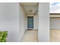 Gray front door entryway with walkway leading to garage at 13262 Jeter Creek Dr, Riverview, FL 33579