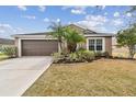 One-story home with brown exterior, palm trees, and manicured lawn at 10605 58Th E St, Parrish, FL 34219