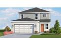 Two-story house with gray siding, a two-car garage, and landscaping at 13017 Cedar Elm Lane, Parrish, FL 34219