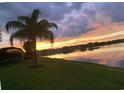 Sunset view over lake, lush grass, and palm tree at 2536 Marton Oak Blvd, North Port, FL 34289