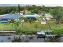 Aerial view of home with private pool, dock and canal access at 3438 Yukon Dr, Port Charlotte, FL 33948