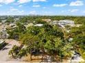 Aerial view showing a property with mature trees and nearby businesses at 966 32Nd St, Sarasota, FL 34234