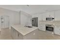 Modern kitchen featuring stainless steel appliances and an island at 2534 Stagnaro Rd, North Port, FL 34287