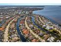 Aerial view of upscale waterfront community with canals and many homes at 579 Fore Dr, Bradenton, FL 34208