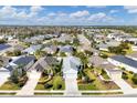 Aerial view of a neighborhood featuring houses with green lawns and palm trees at 4121 Deep Creek Ter, Parrish, FL 34219