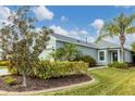 Single-story home with light green exterior, landscaping, and palm trees at 4121 Deep Creek Ter, Parrish, FL 34219