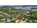 Aerial view showcasing home's waterfront location and neighborhood context at 567 Venice Ln, Sarasota, FL 34242