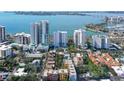 Aerial view showing a townhome close to the water and city at 1529 Oak St, Sarasota, FL 34236