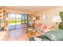 Living room with comfy seating and view of patio at 6200 Flotilla Dr # 241, Holmes Beach, FL 34217