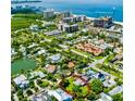 Property aerial view showing location near the beach and other homes at 421 Cleveland Dr, Sarasota, FL 34236