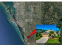 Aerial view of coastal community highlighting location of home, beaches, and nearby amenities at 779 Fordingbridge Way, Osprey, FL 34229