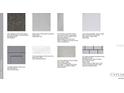 Material board showing various options for flooring, countertops, and cabinetry at 8437 Skye Ranch Blvd, Sarasota, FL 34241