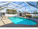 Screened-in pool area with a hot tub offers a private outdoor oasis with lush landscaping at 2347 Sunnyside Pl, Sarasota, FL 34239