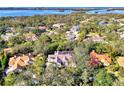 A captivating aerial view shows a neighborhood with a lake and ocean in the distance at 67 Sugar Mill Dr, Osprey, FL 34229