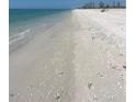 Seascape view of white sandy beach with shells, leading to turquoise ocean waters at 9400 Little Gasparilla Is # F6, Placida, FL 33946