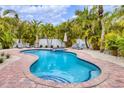 Inviting private pool with brick surround and lush landscaping at 310 Magnolia Ave, Anna Maria, FL 34216