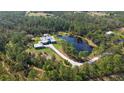 Stunning aerial view of a private estate with a pond surrounded by lush greenery at 19610 66Th E Ave, Bradenton, FL 34211