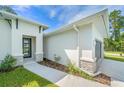 Exterior home image showcasing a modern designed entryway, landscaping, and a two-car garage at 3294 Gowanda Ave, North Port, FL 34287