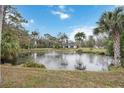 Picturesque view of home from across a pond with a fountain at 1521 67Th Street E Ct, Bradenton, FL 34208
