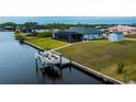 Backyard view showing pool, canal, and boat dock at 15308 Acorn Cir, Port Charlotte, FL 33981