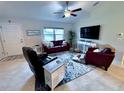 Cozy living room featuring comfortable seating and a large TV at 6208 Keating Ave, North Port, FL 34291