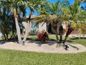 Landscaped front yard with palm trees and drought-tolerant plants at 316 Antis Dr, Rotonda West, FL 33947