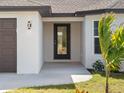 Modern front door entrance with glass panels and a sleek design at 509 Sunset N Rd, Rotonda West, FL 33947