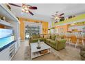 Open-concept living space with green sofas and kitchen views at 20 Medalist Cir, Rotonda West, FL 33947