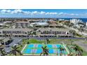 Overhead view of community pickleball courts surrounded by palm trees and lush landscaping at 367 Coldeway Dr # H10, Punta Gorda, FL 33950