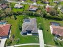 Aerial view of property highlighting the pool, screened lanai, lush yard and surrounding neighborhood at 5131 Appomattox Dr, North Port, FL 34287