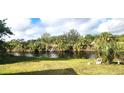 Peaceful backyard oasis with a canal view and lush tropical landscaping at 328 Baytree Dr, Rotonda West, FL 33947