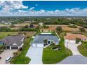 Aerial view of house, pool, and surrounding neighborhood at 142 Island Ct, Rotonda West, FL 33947