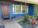 Front porch with decorative plants and a dark brown door at 2933 Vizza Ln, North Port, FL 34286