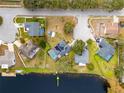 Aerial view showcasing house location, lake access, and neighborhood at 12321 Smokey Dr, Hudson, FL 34669