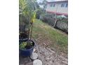 Small backyard with grass, potted plants, and a brick path at 1655 58Th S Ter # 3, St Petersburg, FL 33712