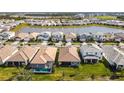 Bird's-eye view of a neighborhood with houses surrounding a pond at 17953 Grand Prosperity Dr, Venice, FL 34293